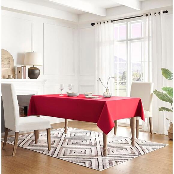 Red Tablecloth Rectangle Waterproof Spill-Proof Wrinkle-Free Tablecloth Washable - Picture 2 of 4